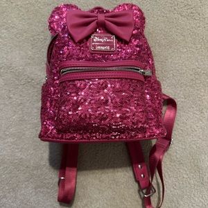 Disney Loungefly sequin Mickey ears backpack raspberry